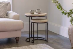 Living|Side Tables^Nkuku Aasha Carved Mango Wood & Iron Nesting Side Tables - Natural - (Set of 2)