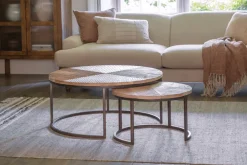 Living|Coffee Tables^Nkuku Aasha Carved Mango Wood & Iron Nesting Coffee Tables - Natural - (Set of 2)