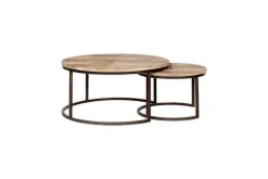 Living|Coffee Tables^Nkuku Aasha Carved Mango Wood & Iron Nesting Coffee Tables - Natural - (Set of 2)