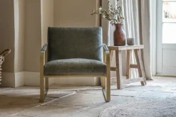 Living|Occasional Chairs^Nkuku Adra Leather & Brass Occasional Chair - Moss Green