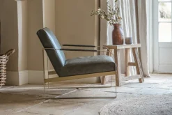 Living|Occasional Chairs^Nkuku Adra Leather & Brass Occasional Chair - Moss Green
