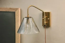 Wall Lights|Wall & Spot Lights^Nkuku Akoli Glass Wall Lamp - Clear & Antique Brass