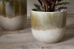 Indoor Planters^Nkuku Almeida Reactive Glaze Plant Pot - Olive & Natural