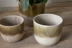 Indoor Planters^Nkuku Almeida Reactive Glaze Plant Pot - Olive & Natural