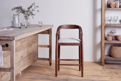 Kitchen & Dining|Bar Stools & Bar Chairs^Nkuku Anbu Acacia Upholstered Counter Chair - Washed Walnut