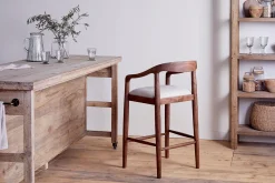 Kitchen & Dining|Bar Stools & Bar Chairs^Nkuku Anbu Acacia Upholstered Counter Chair - Washed Walnut