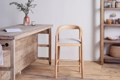 Kitchen & Dining|Bar Stools & Bar Chairs^Nkuku Anbu Mango Wood Upholstered Counter Chair - Natural