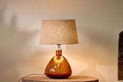 Table Lamps^Nkuku Baba Recycled Glass Lamp - - Small Wide Burnt Amber