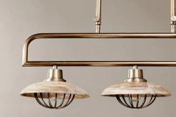 Statement Lighting|Pendant Lighting^Nkuku Chakai Mango Wood Pendant Lamp - Natural & Antique Brass