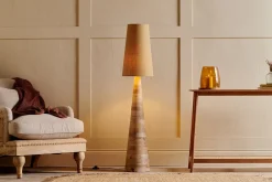 Floor Lamps^Nkuku Chameli Tapered Mango Wood Floor Lamp