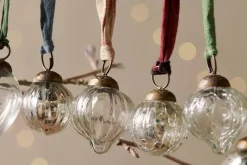 Baubles & Tree Decorations|Shades Of Nature^Nkuku Dew Drop Baubles - - (Set of 12) Silver & Clear