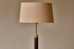 Floor Lamps^Nkuku Digha Wood & Metal Floor Lamp - Dark Stain & Antique Brass
