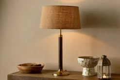 Table Lamps^Nkuku Digha Wood & Metal Table Lamp - Dark Stain & Antique Brass