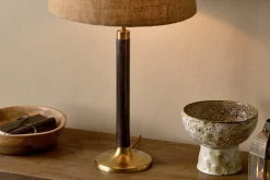 Table Lamps^Nkuku Digha Wood & Metal Table Lamp - Dark Stain & Antique Brass