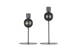 Decorative Home Accessories|Desk Accessories^Nkuku Endo Recycled Iron Candle Holder - Black (Set of 2)