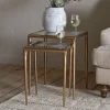 Living|Side Tables^Nkuku Gilasi Cast Metal & Glass Nesting Side Tables - Antique Brass (Set of 2)