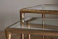 Living|Side Tables^Nkuku Gilasi Cast Metal & Glass Nesting Side Tables - Antique Brass (Set of 2)