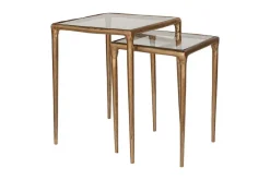 Living|Side Tables^Nkuku Gilasi Cast Metal & Glass Nesting Side Tables - Antique Brass (Set of 2)