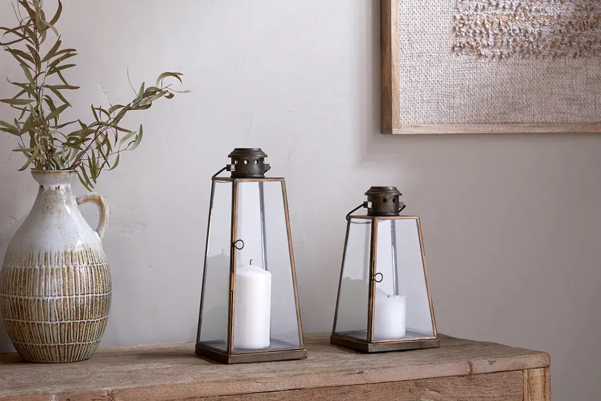 Lanterns|Candles & Candleholders^Nkuku Giva Lantern - Antique Brass