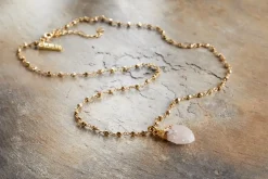 Jewellery & Jewellery Boxes|Jewellery^Nkuku Hadari Rose Quartz Necklace - Gold