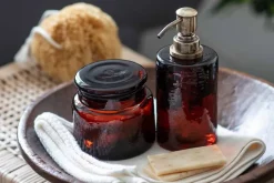 Bathroom Accessories^Nkuku Ilcoso Recycled Hammered Glass Soap Dispenser - Amber