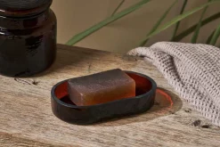 Bathroom Accessories^Nkuku Ilcoso Recycled Hammered Glass Soap Dish - Amber
