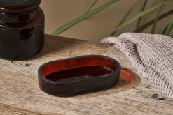 Bathroom Accessories^Nkuku Ilcoso Recycled Hammered Glass Soap Dish - Amber