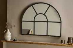 Fireside|Wall Mirrors^Nkuku Imoma Iron Overmantle Arch Mirror Black