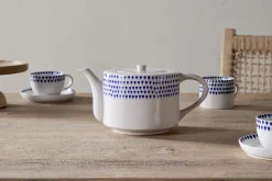 Breakfast Accessories|Teapots & Teacups^Nkuku Drop 4 Person Teapot - Cream & Indigo