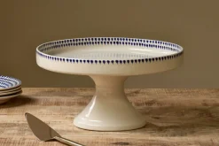 Pantry|Cake Domes & Stands^Nkuku Indigo Drop Ceramic Stand - Cream & Indigo
