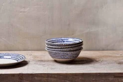 Breakfast Accessories|Bowls^Nkuku Indigo Drop Cereal Bowl - Cream & Indigo