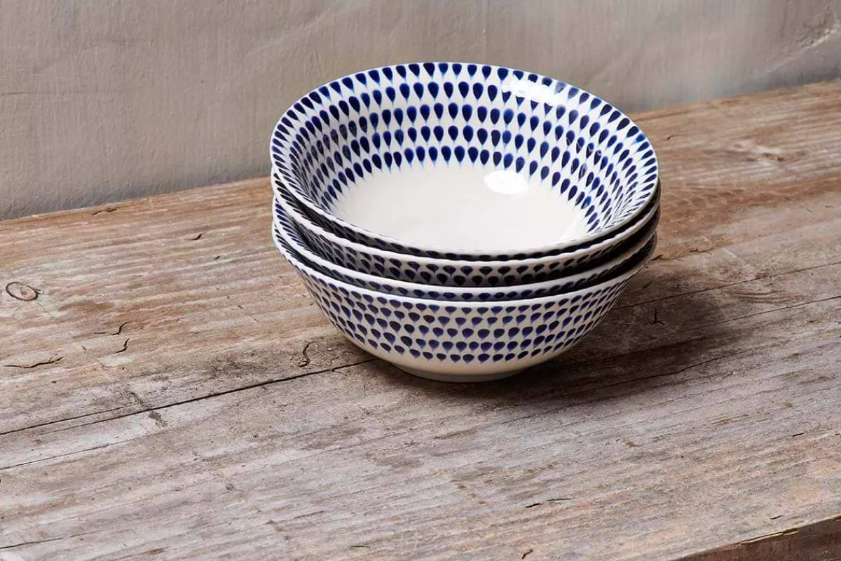 Breakfast Accessories|Bowls^Nkuku Indigo Drop Cereal Bowl - Cream & Indigo