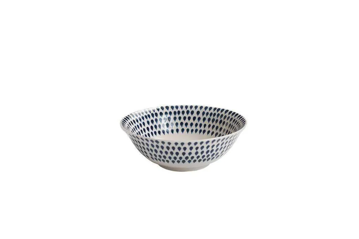 Breakfast Accessories|Bowls^Nkuku Indigo Drop Cereal Bowl - Cream & Indigo