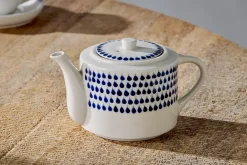 Breakfast Accessories|Teapots & Teacups^Nkuku Indigo Drop Teapot - Cream & Indigo