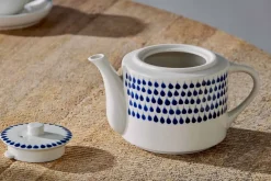 Breakfast Accessories|Teapots & Teacups^Nkuku Indigo Drop Teapot - Cream & Indigo