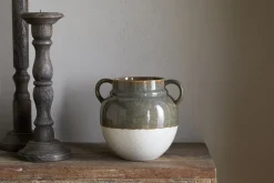Vases|Decorative Pots & Vases^Nkuku Inha Reactive Glaze Vase - Dark Olive & Natural