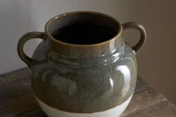Vases|Decorative Pots & Vases^Nkuku Inha Reactive Glaze Vase - Dark Olive & Natural