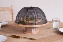 Cake Domes & Stands^Nkuku Inkollu Wire & Mango Wood Cake Stand - Aged Brass