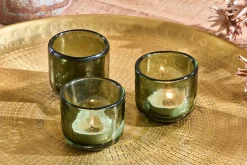 Decorative Home Accessories|Candle Holders^Nkuku Irda Glass Small Tealight -  - Small (Set of 3) Dark Emerald