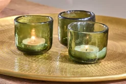 Decorative Home Accessories|Candle Holders^Nkuku Irda Glass Small Tealight -  - Small (Set of 3) Dark Emerald