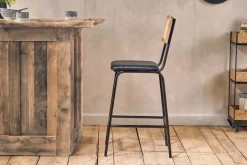 Kitchen & Dining|Bar Stools & Bar Chairs^Nkuku Iswa Leather & Cane Counter Chair - Aged Black