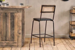 Kitchen & Dining|Bar Stools & Bar Chairs^Nkuku Iswa Leather & Cane Counter Chair - Aged Black