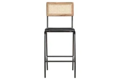 Kitchen & Dining|Bar Stools & Bar Chairs^Nkuku Iswa Leather & Cane Counter Chair - Aged Black