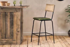 Bar Stools & Bar Chairs|Kitchen & Dining^Nkuku Iswa Leather & Cane Counter Chair - Rich Green