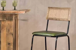 Bar Stools & Bar Chairs|Kitchen & Dining^Nkuku Iswa Leather & Cane Counter Chair - Rich Green