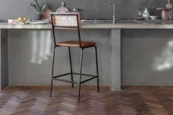 Kitchen & Dining|Bar Stools & Bar Chairs^Nkuku Iswa Leather & Cane Counter Chair - Aged Tan