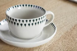 Breakfast Accessories|Teapots & Teacups^Nkuku Juniper Drop Cup & Saucer - Cream & Juniper Green