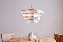 Statement Lighting|Pendant Shades^Nkuku Kagitha Recycled Glass Statement Chandelier - Antique Brass & Clear
