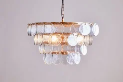 Statement Lighting|Pendant Shades^Nkuku Kagitha Recycled Glass Statement Chandelier - Antique Brass & Clear