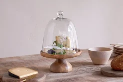 Pantry|Cheese Board & Knives^Nkuku Kannati Mango Wood & Glass Cheese Stand - Clear